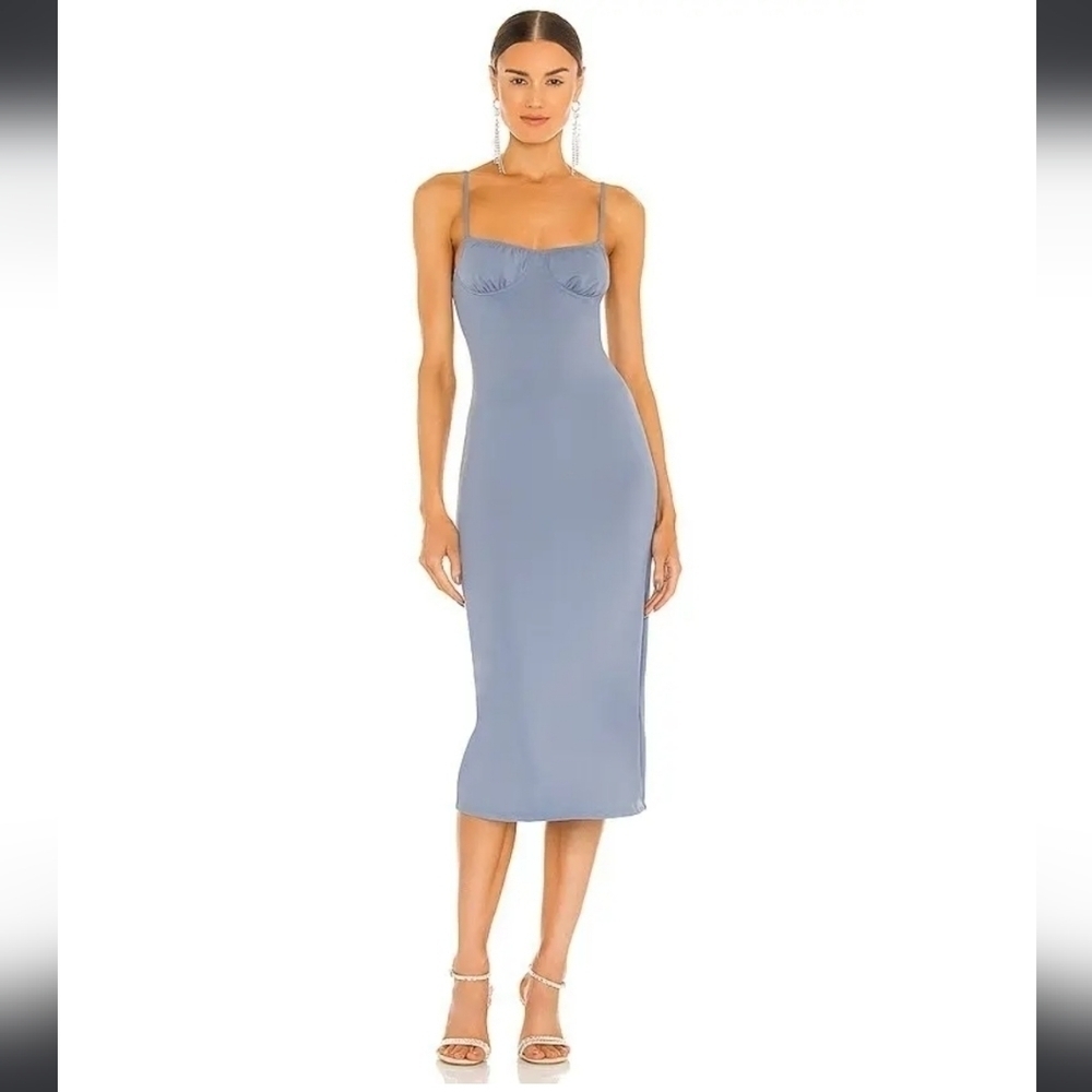 We Wore What From Danielle Burnstein Midi Slip Dress In Stonewash Blue Size L